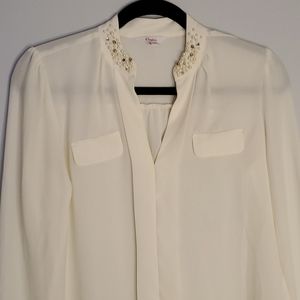CANDIES: Pearl and Crystal Collared Blouse